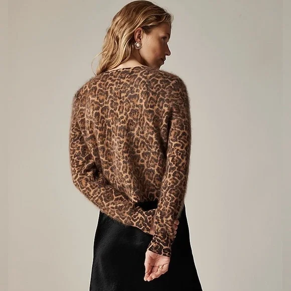 J Crew Brushed Cashmere Crop Fit Crewneck Sweater in Leopard Print XS $158 CE684 - Picture 14 of 16